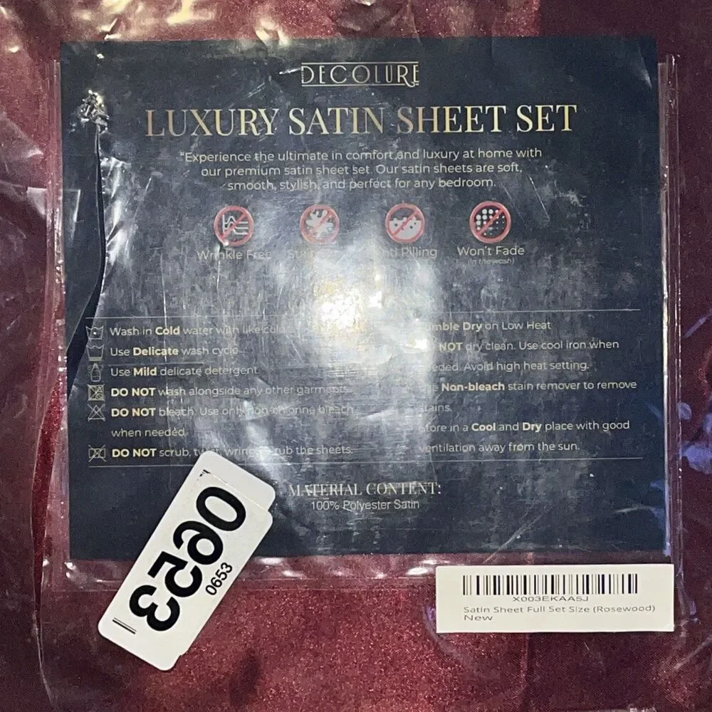 DECOLURE LUXURY SATIN SHEET SET FULL Maroon 4 PIECES